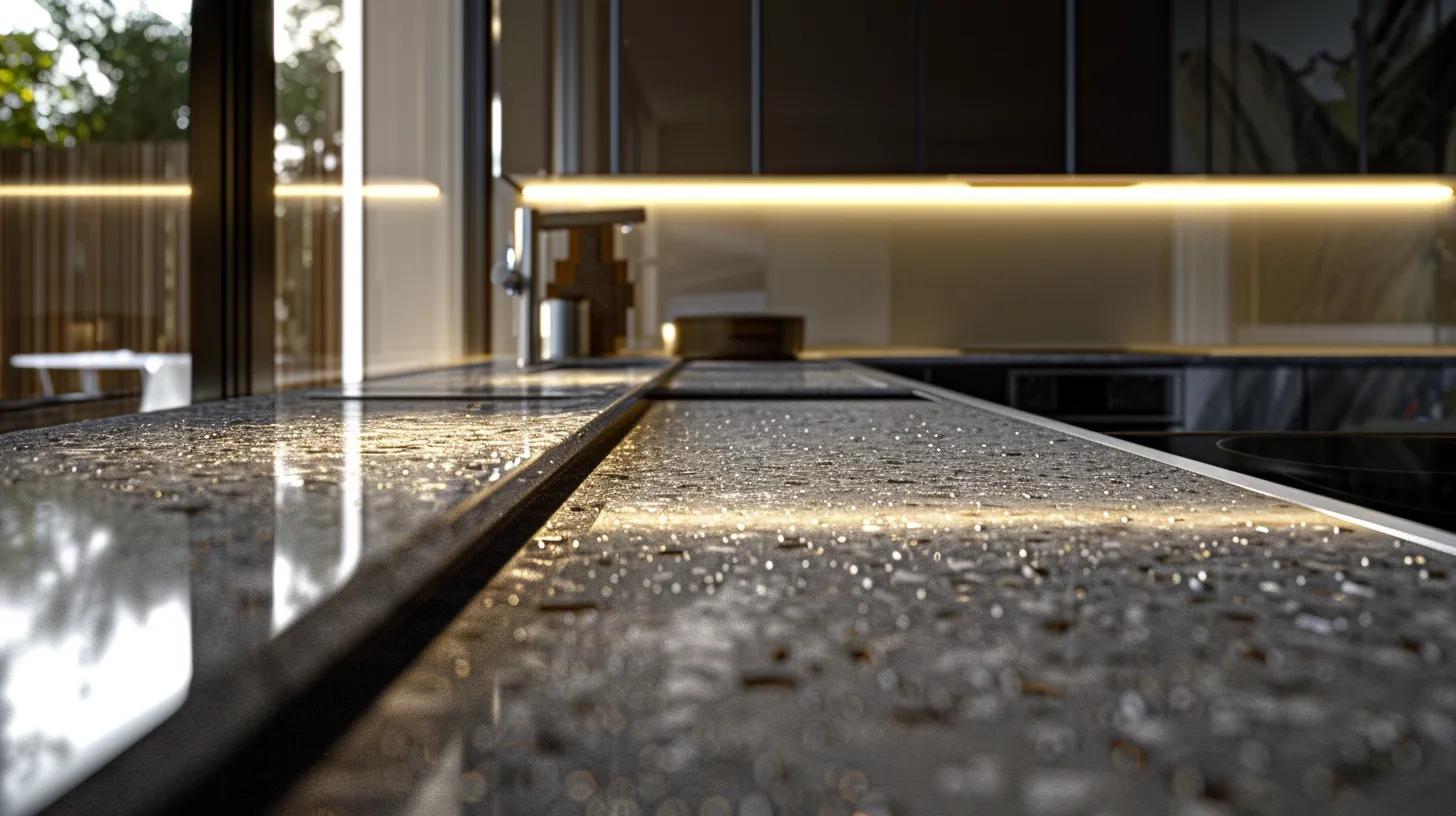 a sleek, modern kitchen in mid-remodel showcases elegant granite countertops and intricately designed backsplashes, highlighting the striking contrast between luxurious surfaces and innovative design elements under bright, focused lighting. a sleek, modern kitchen in mid-remodel showcases elegant granite countertops and intricately designed backsplashes, highlighting the striking contrast between luxurious surfaces and innovative design elements under bright, focused lighting.