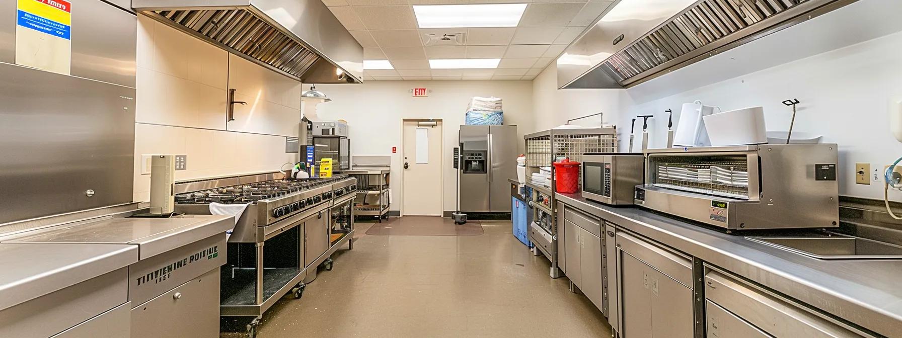 a sleek, modern kitchen rental space is elegantly arranged, showcasing high-end appliances and clean lines, while a polished brochure detailing long-term rental discounts rests prominently on the countertop, symbolizing transparent communication and trust for potential tenants.