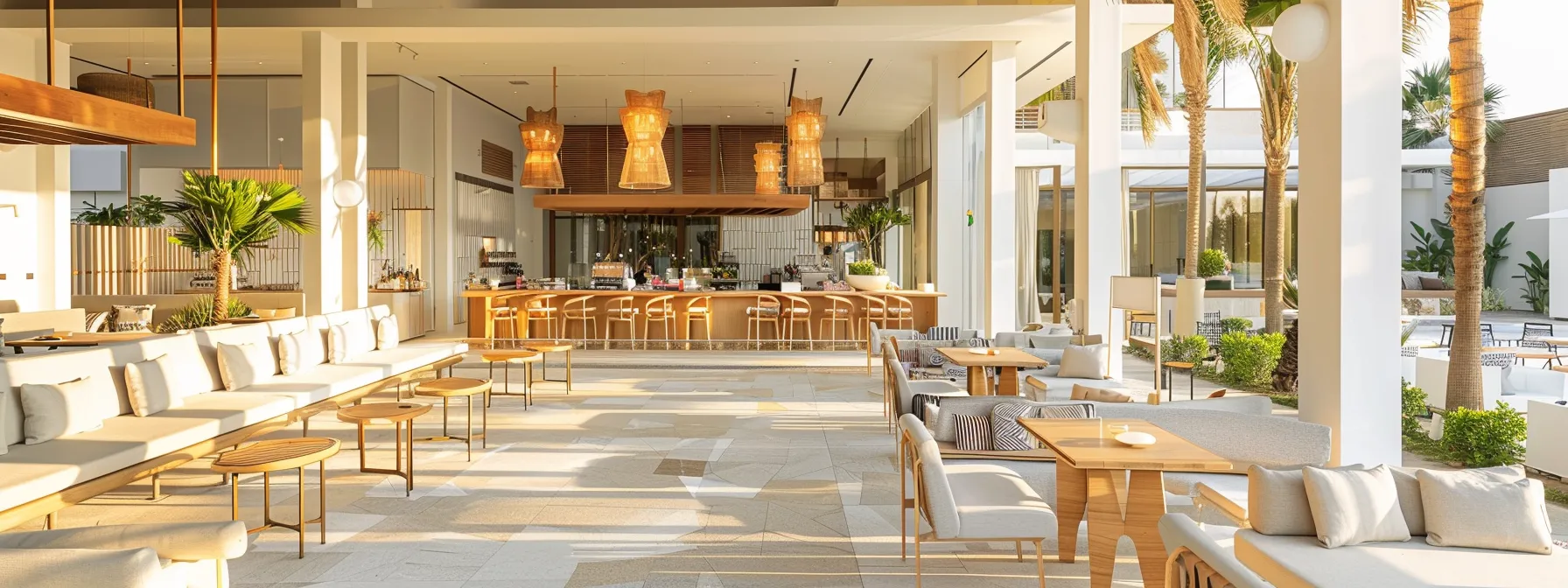 a sleek, modern luxury airbnb interior showcasing bright, airy spaces with high-end decor and inviting outdoor seating, designed to entice summer travelers through targeted digital marketing strategies.
