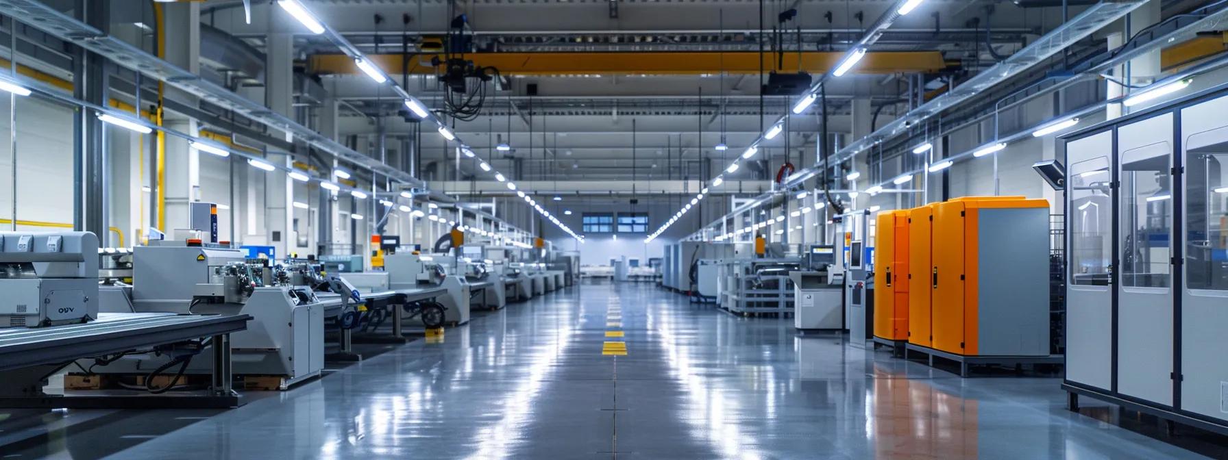 a sleek, modern manufacturing facility showcases advanced precision injection molding machines, efficiently producing intricate plastic components for medical, automotive, and electronics industries under bright, focused overhead lighting.