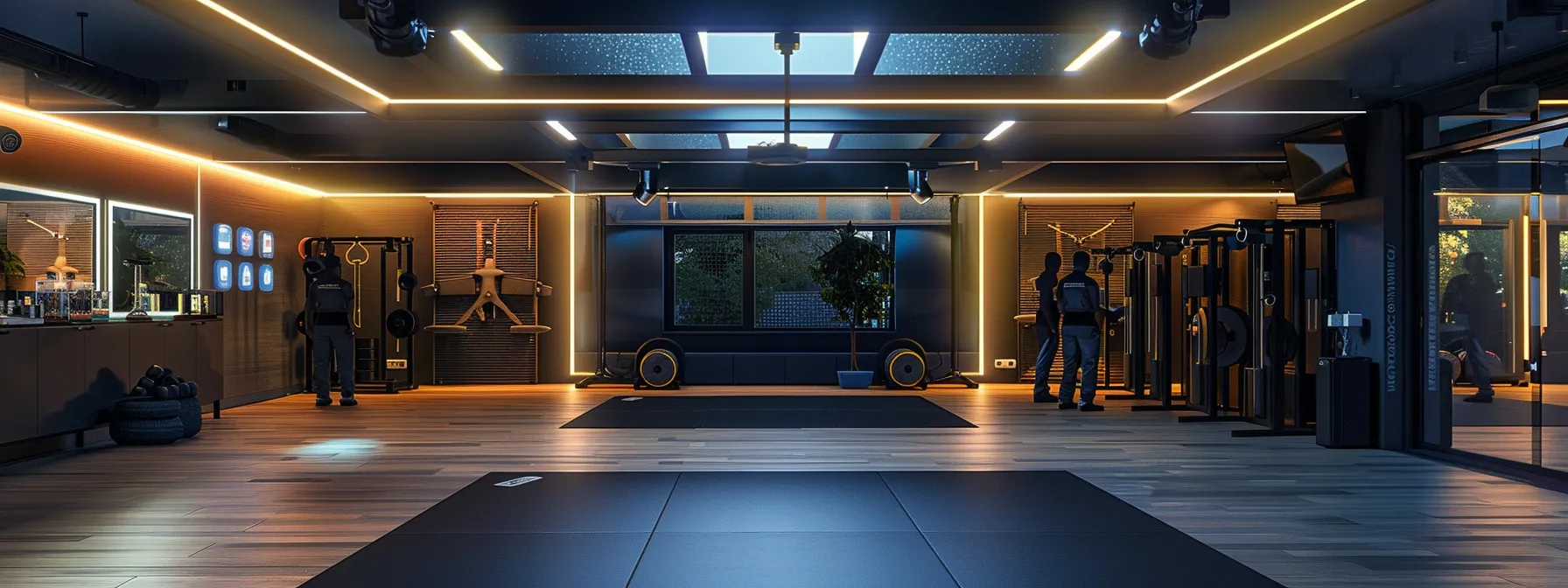 a sleek, modern martial arts studio features instructors engaged in teaching while an advanced digital payment system displays multiple secure payment options on a large monitor, emphasizing the seamless integration of technology in enhancing financial management. a sleek, modern martial arts studio features instructors engaged in teaching while an advanced digital payment system displays multiple secure payment options on a large monitor, emphasizing the seamless integration of technology in enhancing financial management.