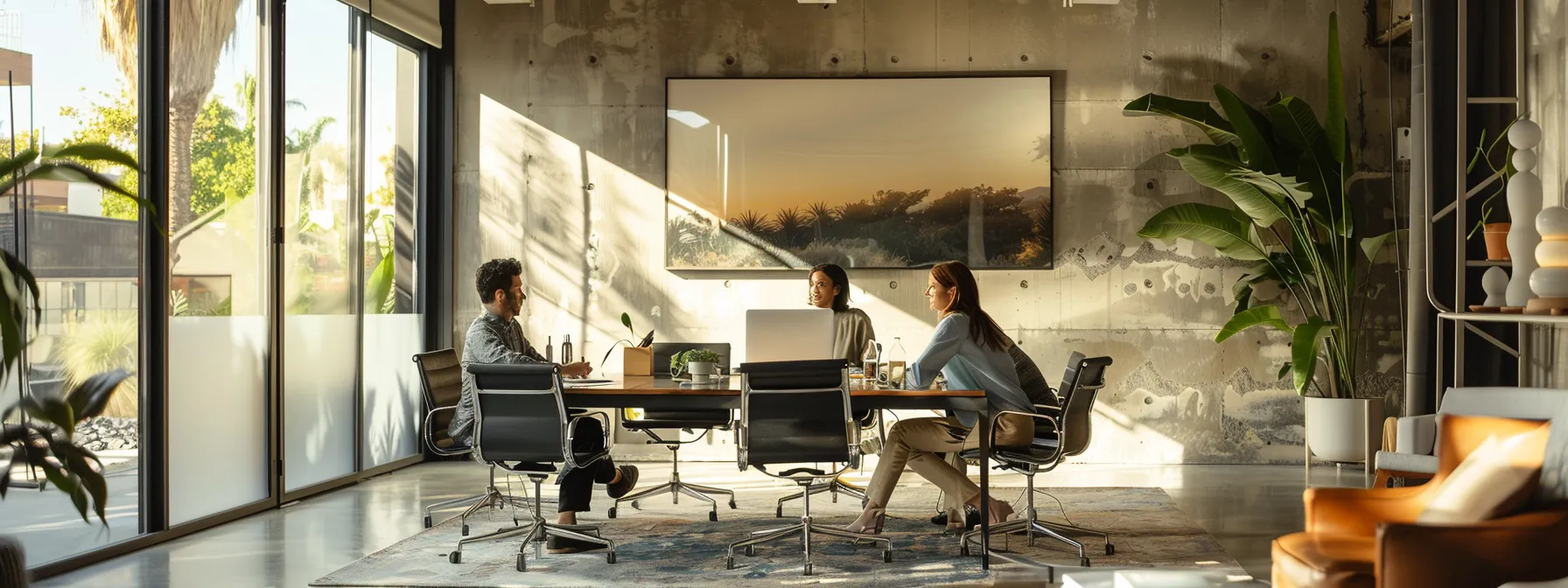 a sleek, modern office bathed in warm artificial light showcases a dynamic team engaged in an animated brainstorming session around a high-tech conference table, exuding a palpable sense of collaboration and innovation. a sleek, modern office bathed in warm artificial light showcases a dynamic team engaged in an animated brainstorming session around a high-tech conference table, exuding a palpable sense of collaboration and innovation.