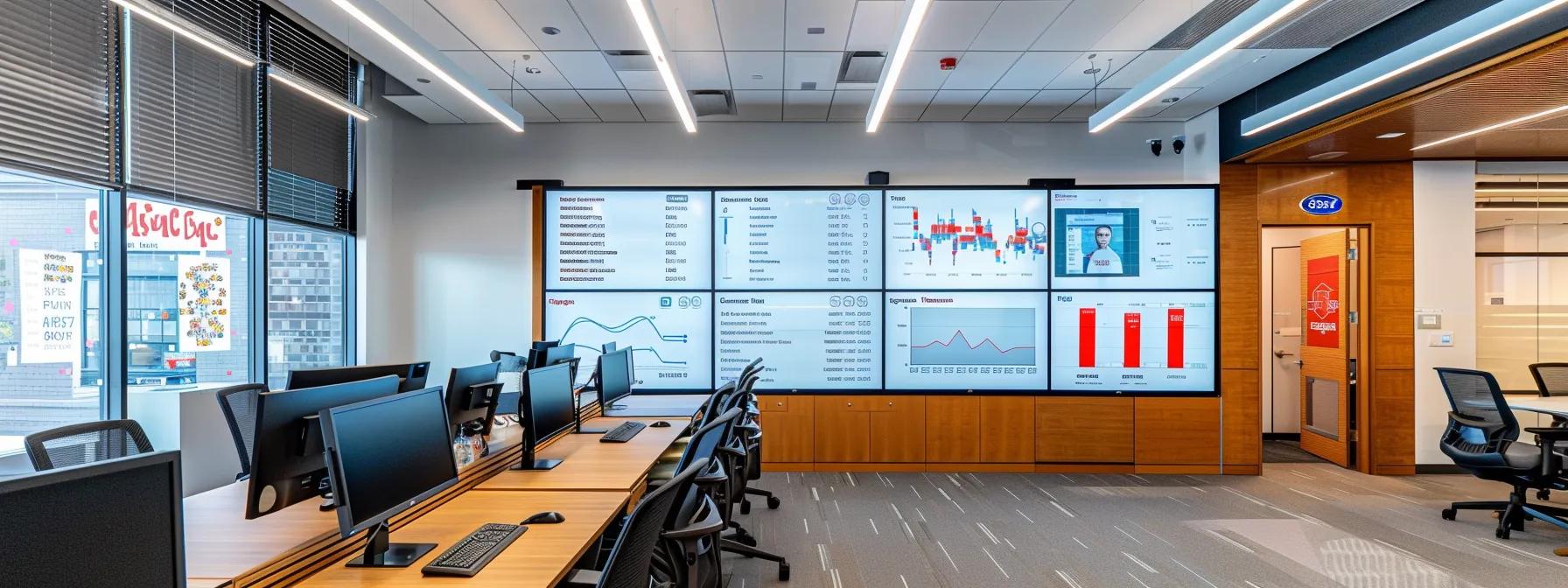a sleek, modern office conference room features a high-tech screen displaying a visually engaging comparison table of ai-driven and traditional seo metrics, illuminated by sharp overhead lighting that emphasizes the clarity of the data presented.