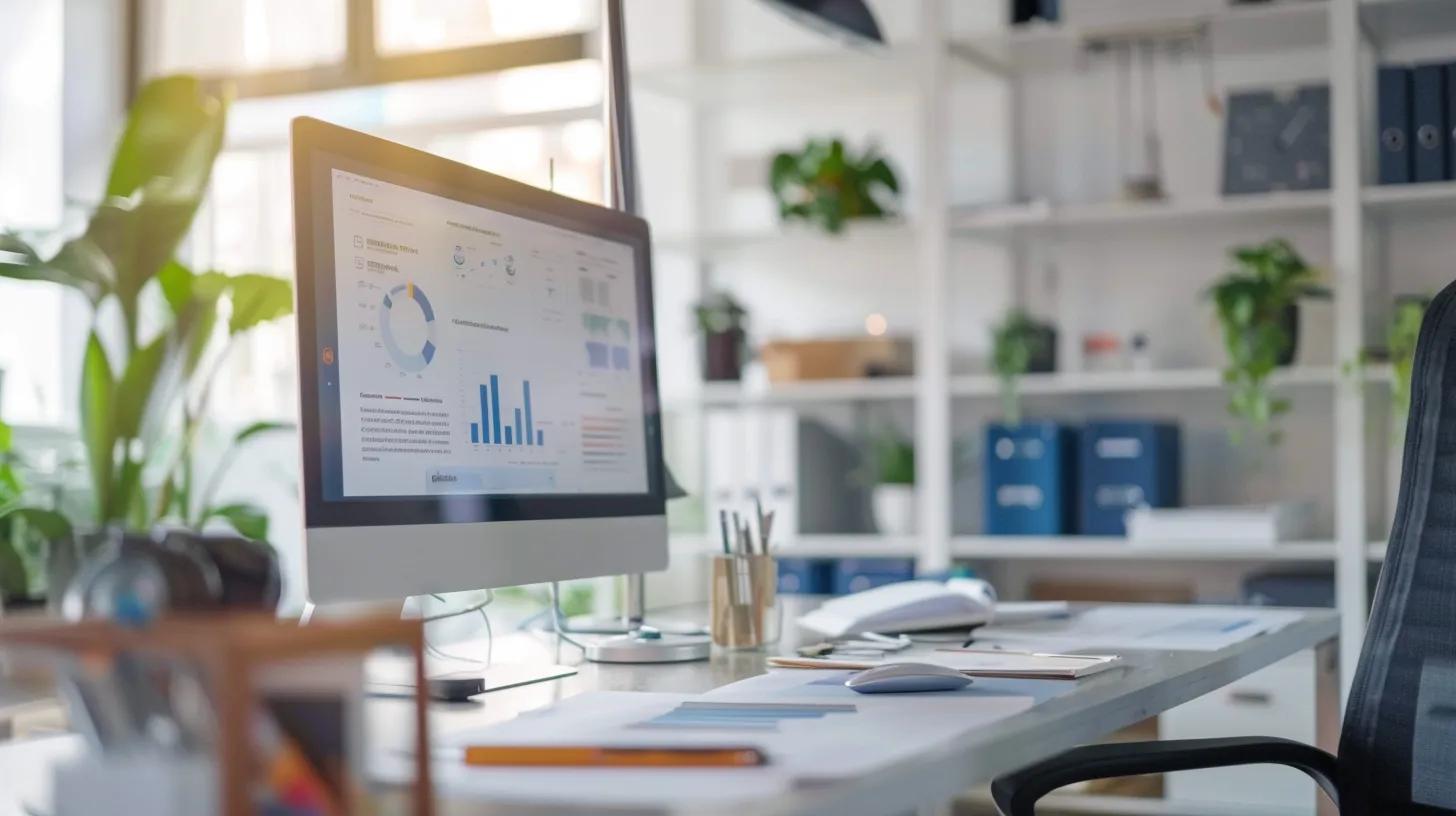 a sleek modern office environment showcases a digital presentation screen displaying an infographic on skylight replacement costs, with architectural plans and tools arranged strategically on a polished conference table, emphasizing clarity and professionalism in home improvement discussions.