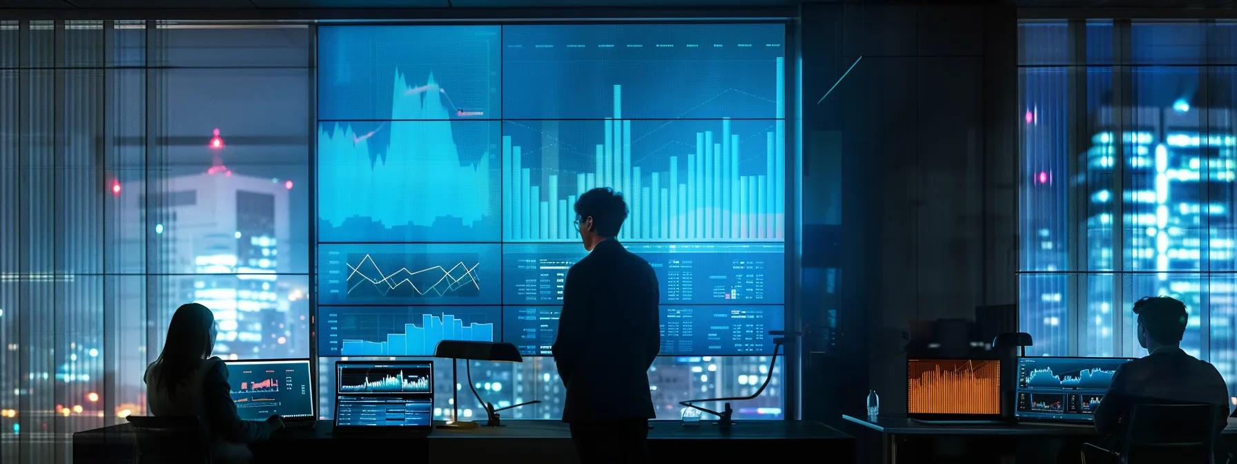 a sleek, modern office environment showcases a professional web designer and an seo expert collaborating over a large digital screen, analysing vibrant graphs and insights that highlight the impact of seo-friendly website design on organic traffic growth.