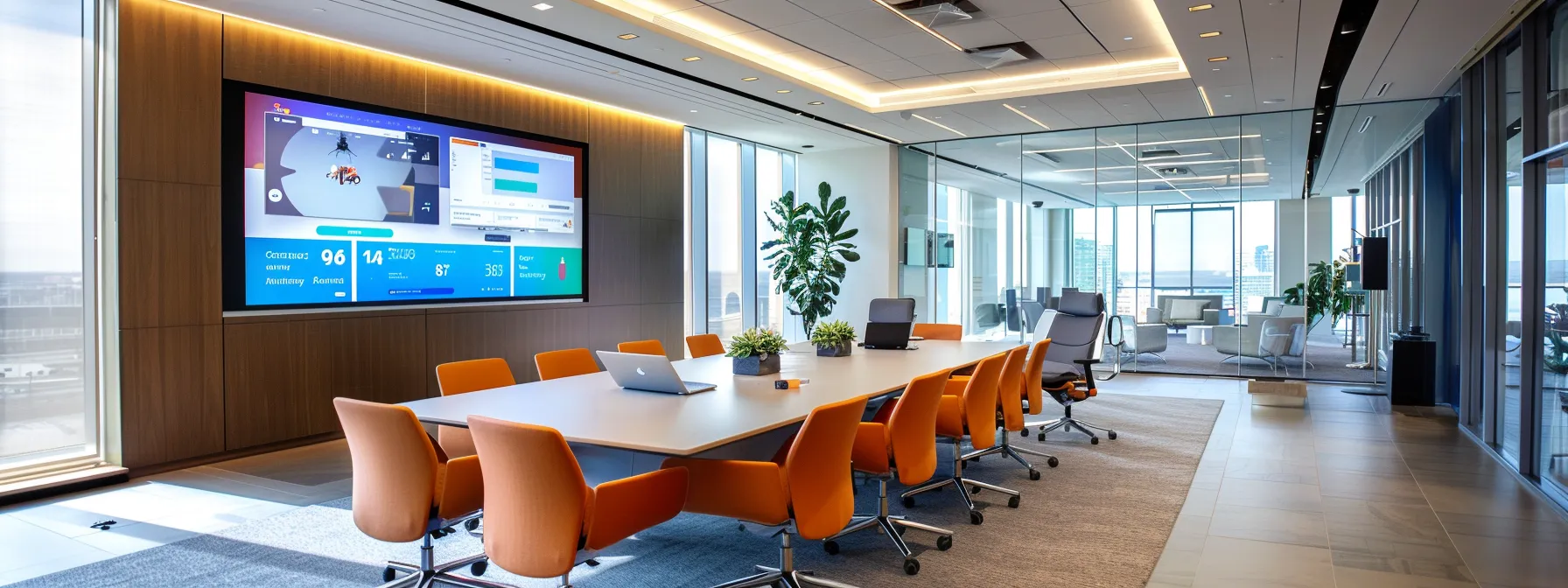 a sleek, modern office environment showcases a large digital display featuring an engaging, user-friendly website interface for a pest control company, emphasizing crm integration with vibrant visuals and streamlined navigation elements. a sleek, modern office environment showcases a large digital display featuring an engaging, user-friendly website interface for a pest control company, emphasizing crm integration with vibrant visuals and streamlined navigation elements.