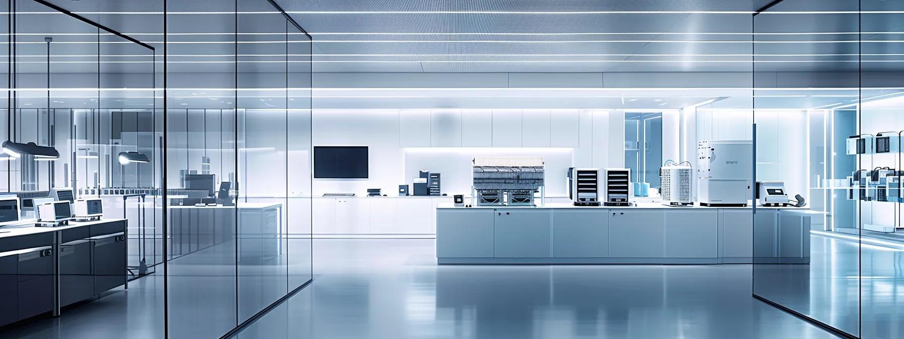 a sleek, modern office environment showcases a variety of innovative cooling technology units, each prominently displayed on clean, minimalist workstations, illuminated by bright, targeted lighting that emphasizes their advanced design and energy-efficient features.