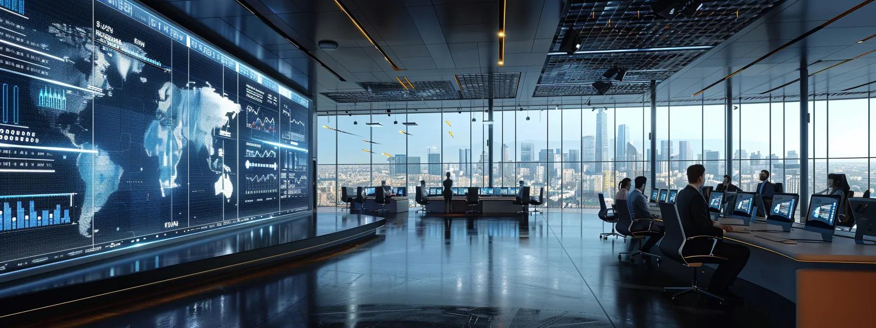 a sleek, modern office environment features a large digital display showcasing dynamic data analytics and performance metrics related to asphalt quality and project success, with a backdrop of engaged professionals collaborating over digital tablets and charts. a sleek, modern office environment features a large digital display showcasing dynamic data analytics and performance metrics related to asphalt quality and project success, with a backdrop of engaged professionals collaborating over digital tablets and charts.