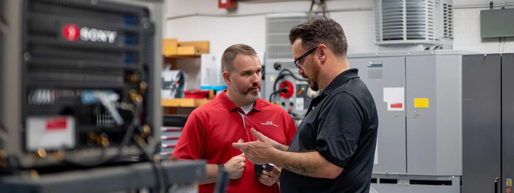 a sleek, modern office environment features a diverse team of professional ac repair specialists engaged in a focused discussion, surrounded by technical equipment and blueprints, illustrating the meticulous process of selecting the right experts for quality hvac service.