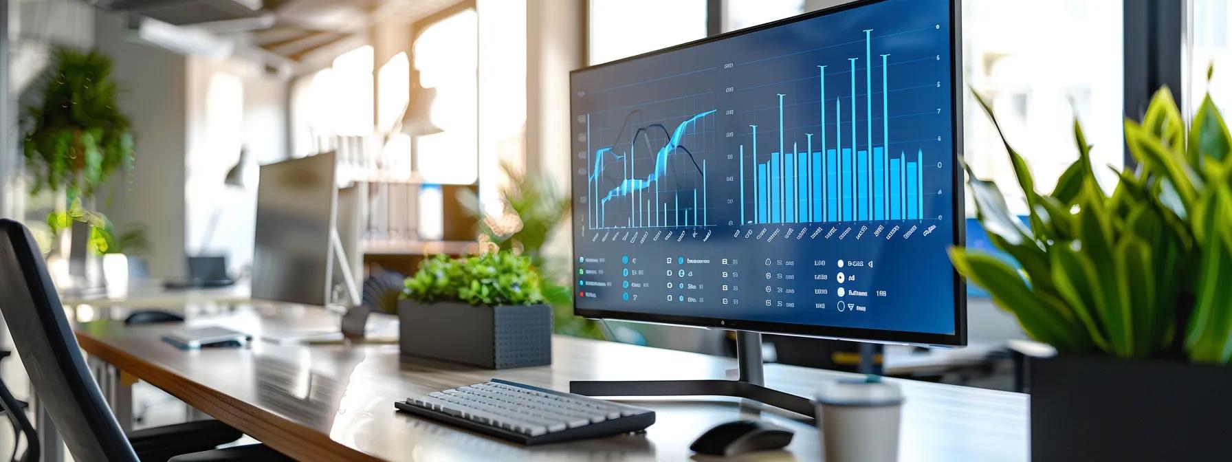 a sleek, modern office equipped with high-tech monitors displaying real-time analytics and compliance data, highlighting the strategic deployment of aml software through dynamic graphs and metrics, bathed in bright, focused lighting.