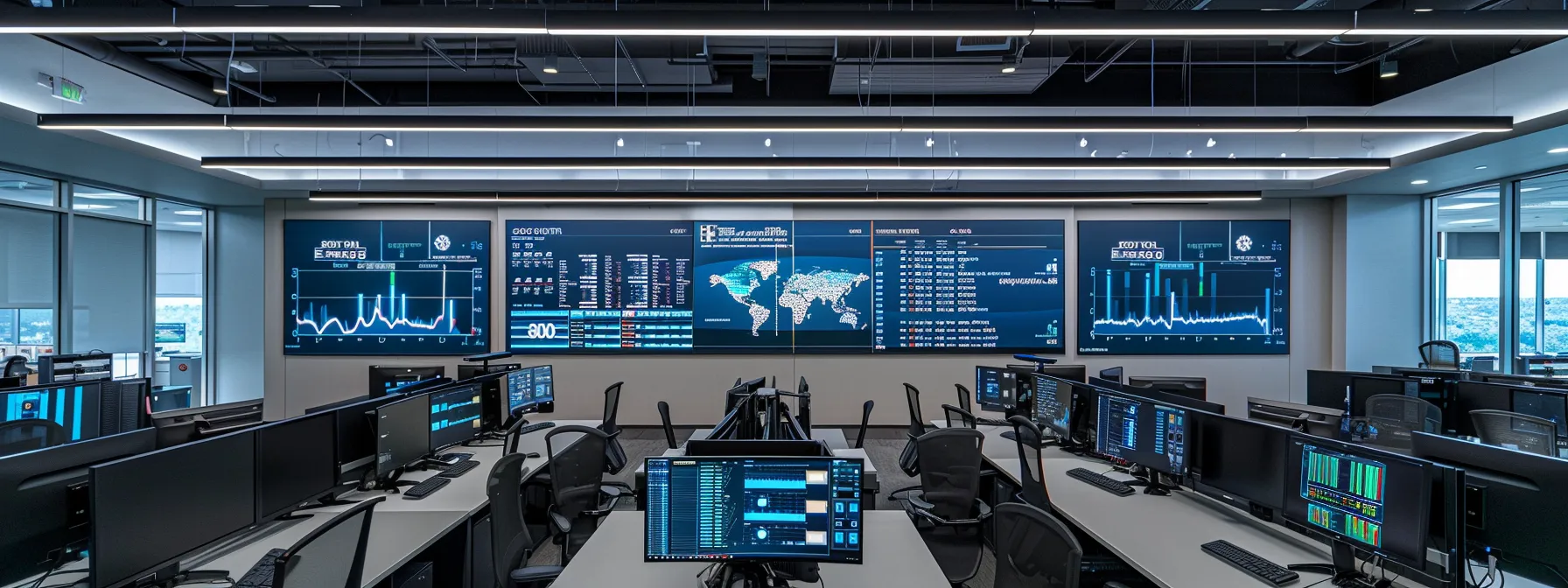 a sleek, modern office featuring an advanced hvac dashboard display, showcasing energy efficiency metrics with dynamic graphs and digital readouts, illuminated by soft, focused lighting that highlights the importance of optimizing indoor climate control.