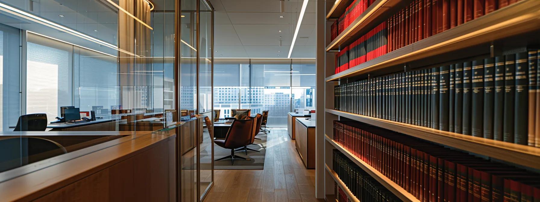 a sleek, modern office filled with legal books and research papers, showcasing a sophisticated digital display illustrating the regulatory landscape and compliance strategies for ibutamoren.