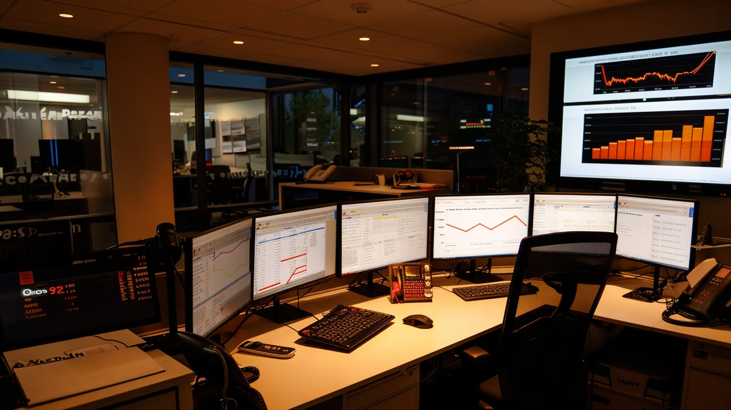 a sleek, modern office filled with multiple computer screens displaying security analytics and graphs, illuminated by soft artificial lighting, emphasizing the importance of vigilant monitoring for robust wordpress site security. a sleek, modern office filled with multiple computer screens displaying security analytics and graphs, illuminated by soft artificial lighting, emphasizing the importance of vigilant monitoring for robust wordpress site security.