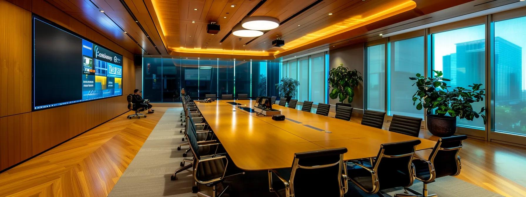 a sleek, modern office meeting room features a diverse group of professionals engaged in a dynamic training session around a large conference table, with a prominent digital display showcasing advanced management software, emphasizing collaboration and transition to new technology. a sleek, modern office meeting room features a diverse group of professionals engaged in a dynamic training session around a large conference table, with a prominent digital display showcasing advanced management software, emphasizing collaboration and transition to new technology.