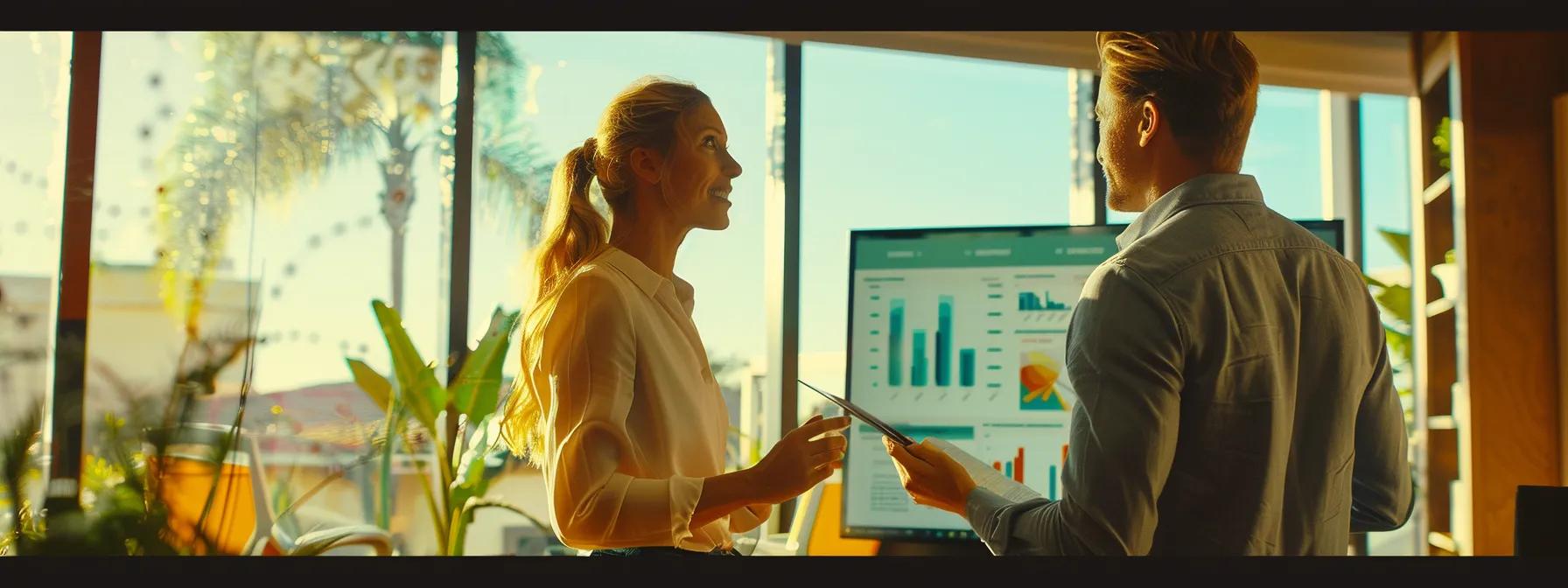 a sleek, modern office setting features a confident real estate agent discussing property prices with a potential buyer, surrounded by vibrant charts and graphs on a digital screen, emphasizing the strategic importance of competitive pricing in the florida market. a sleek, modern office setting features a confident real estate agent discussing property prices with a potential buyer, surrounded by vibrant charts and graphs on a digital screen, emphasizing the strategic importance of competitive pricing in the florida market.