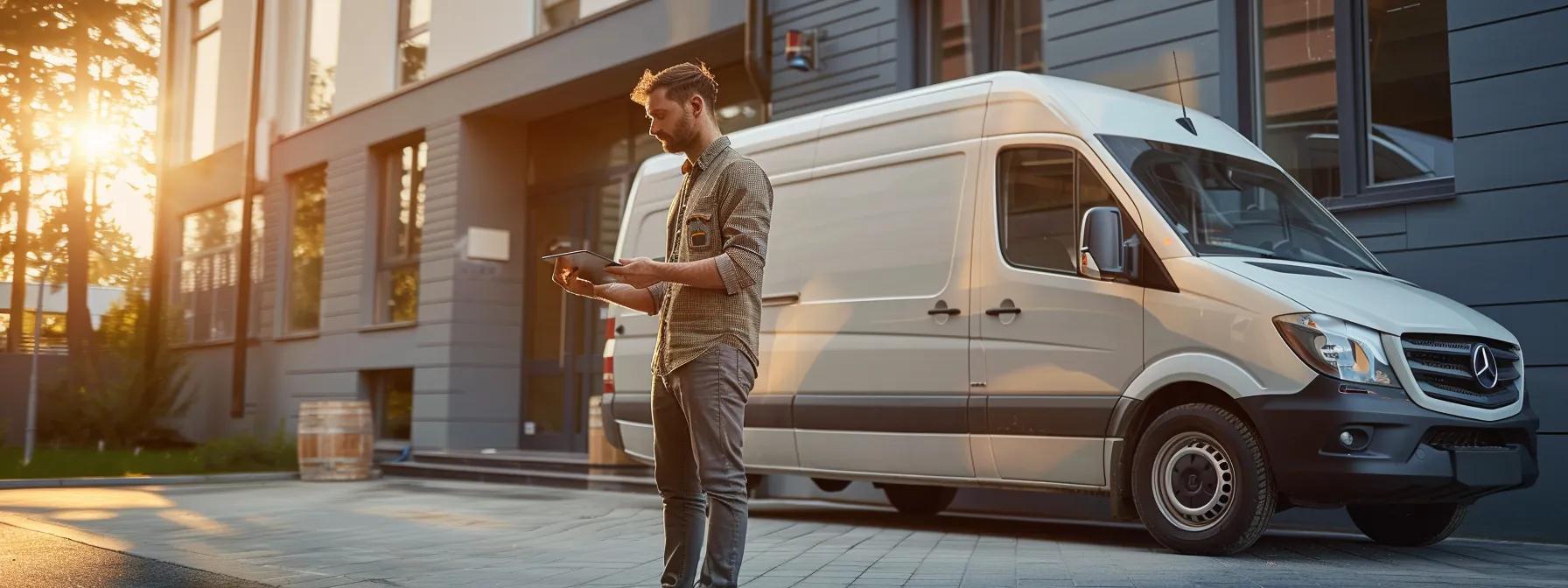 a sleek, modern office setting showcases a professional mobile locksmith standing confidently beside a high-tech van, equipped with advanced tools, as they review glowing customer testimonials on a digital tablet while emphasizing the importance of prompt service and security solutions. a sleek, modern office setting showcases a professional mobile locksmith standing confidently beside a high-tech van, equipped with advanced tools, as they review glowing customer testimonials on a digital tablet while emphasizing the importance of prompt service and security solutions.