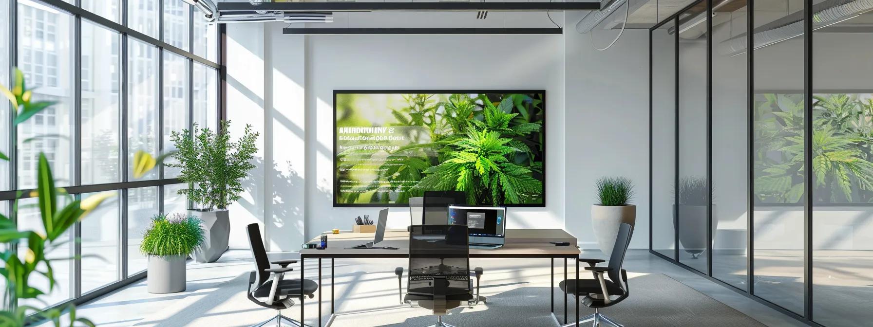 a sleek, modern office setting showcases a high-tech display screen featuring a vibrant, detailed infographic of anomaly's cannabinoid beverages, highlighting their unique flavor profiles, nutritional benefits, and standardized thc dosing against a backdrop of stylish, minimalist furniture. a sleek, modern office setting showcases a high-tech display screen featuring a vibrant, detailed infographic of anomaly's cannabinoid beverages, highlighting their unique flavor profiles, nutritional benefits, and standardized thc dosing against a backdrop of stylish, minimalist furniture.