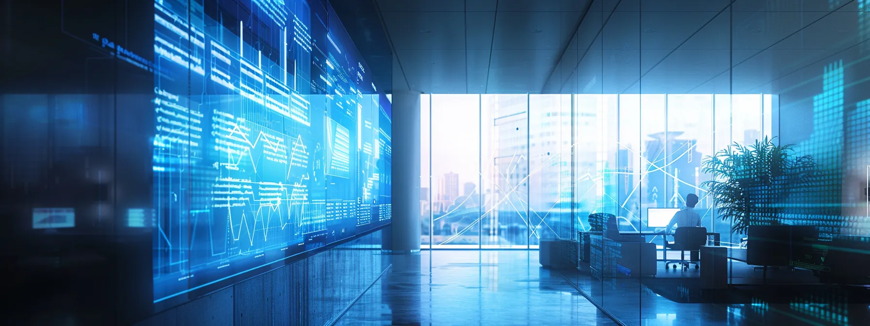 a sleek, modern office setting showcases a digital marketing strategy brainstorming session, featuring a large screen displaying analytics and graphs, with professionals engaging in discussion about leveraging seo and social media for brand visibility.