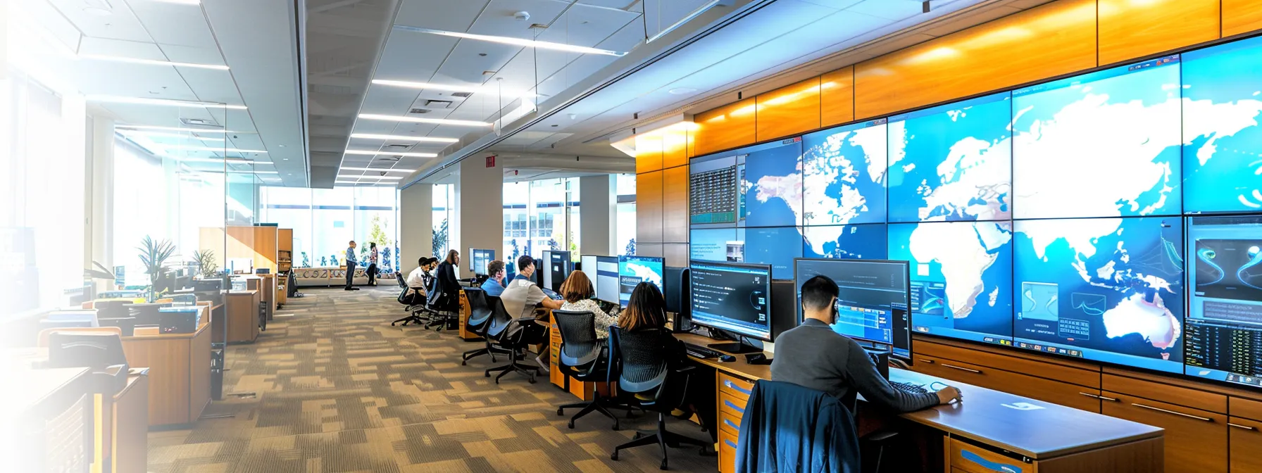 a sleek, modern office setting showcases professionals engaged with advanced ai-driven analytics on large digital screens, highlighting dynamic graphs and metrics that optimize local marketing strategies for asphalt paving companies in 2025.