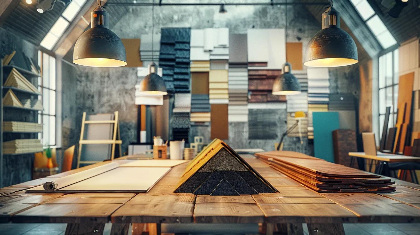 a sleek, modern office space showcases a vibrant display of various roofing materials, including asphalt shingles, metal panels, slate tiles, and flat tpo, meticulously arranged on a polished conference table surrounded by architectural blueprints and industry accolades, illuminated by bright overhead lights that enhance their distinctive textures and colors. a sleek, modern office space showcases a vibrant display of various roofing materials, including asphalt shingles, metal panels, slate tiles, and flat tpo, meticulously arranged on a polished conference table surrounded by architectural blueprints and industry accolades, illuminated by bright overhead lights that enhance their distinctive textures and colors.
