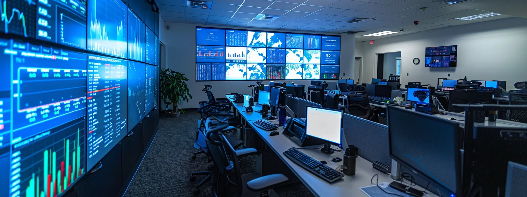 a sleek, modern office space features a digital dashboard displaying vibrant graphs and performance metrics, conveying a focused strategy meeting for asphalt paving companies setting clear objectives and goals for their google ad campaigns.