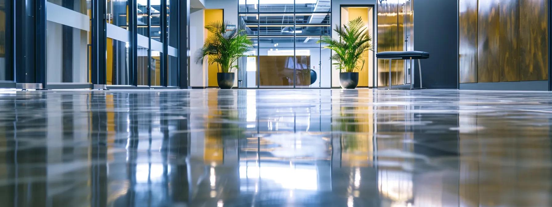 a sleek, modern office space showcases a vibrant, polished epoxy floor reflecting soft overhead lighting, symbolizing a commitment to sustainability and energy efficiency while highlighting the stylish aesthetic appeal of eco-friendly flooring solutions. a sleek, modern office space showcases a vibrant, polished epoxy floor reflecting soft overhead lighting, symbolizing a commitment to sustainability and energy efficiency while highlighting the stylish aesthetic appeal of eco-friendly flooring solutions.