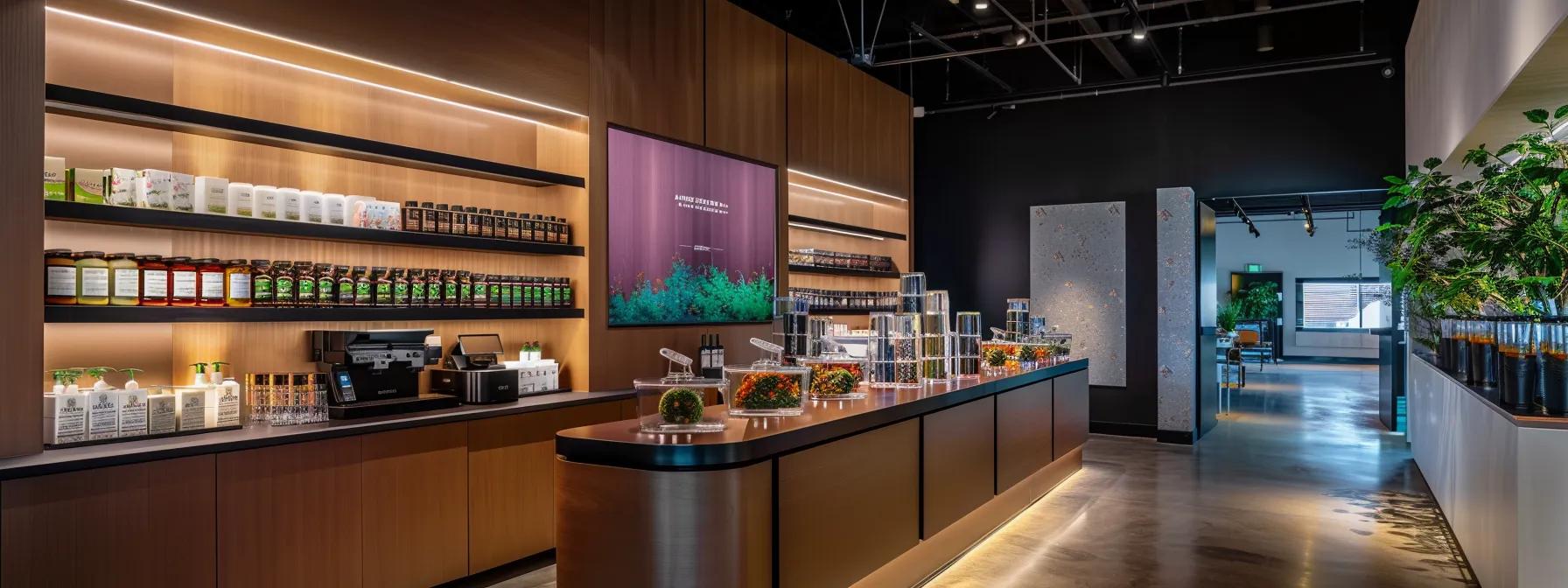 a sleek, modern office space features a stylish setup showcasing various thc-infused beverages on a polished table, complemented by vibrant product images and detailed descriptions on a digital screen, creating an inviting atmosphere for online retail discovery. a sleek, modern office space features a stylish setup showcasing various thc-infused beverages on a polished table, complemented by vibrant product images and detailed descriptions on a digital screen, creating an inviting atmosphere for online retail discovery.