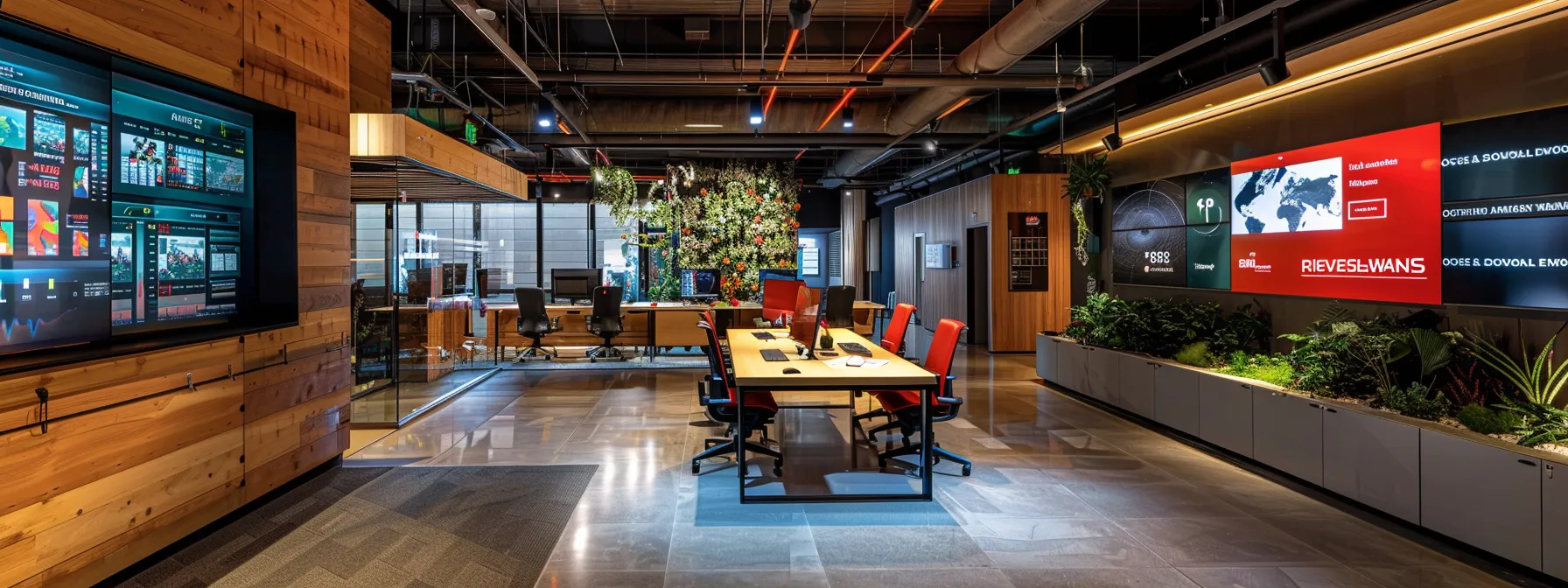 a sleek, modern office space filled with interactive digital displays showcasing real-time data analytics and personalized marketing strategies for local asphalt paving businesses, illuminated by dynamic led lighting that accentuates the innovative atmosphere.