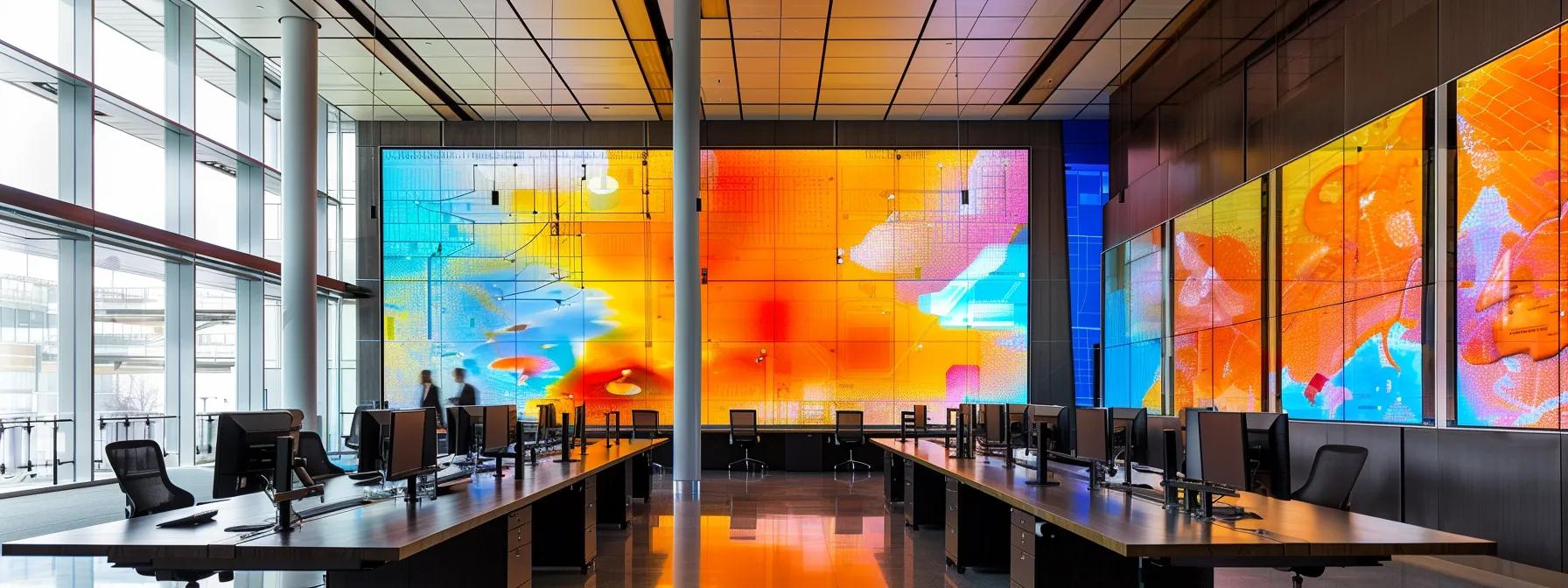 a sleek, modern office space features large digital screens displaying vibrant solar resource maps, with data analytics and projections prominently showcased, illuminating the potential for enhanced energy output and investor confidence in renewable resources. a sleek, modern office space features large digital screens displaying vibrant solar resource maps, with data analytics and projections prominently showcased, illuminating the potential for enhanced energy output and investor confidence in renewable resources.