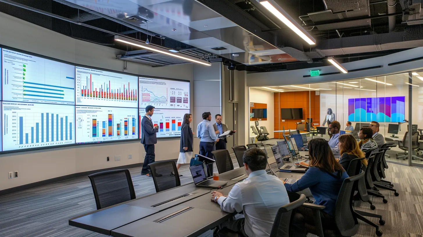 a sleek, modern office space filled with advanced technology displays dynamic graphs and charts showcasing sales metrics, while a diverse group of professionals analyzes data on automated scheduling's impact on efficiency and customer satisfaction. a sleek, modern office space filled with advanced technology displays dynamic graphs and charts showcasing sales metrics, while a diverse group of professionals analyzes data on automated scheduling's impact on efficiency and customer satisfaction.