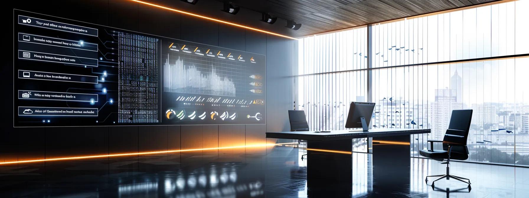 a sleek modern office space features a large digital screen displaying intricate graphs and data visualizations that compare ai-driven ranking metrics with traditional seo methods, illuminated by focused spotlights to emphasize the dynamic contrast between old and new approaches.