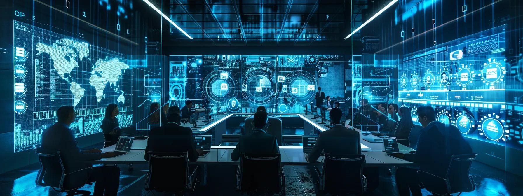 a sleek, modern office space featuring a focused team engaged in a strategic meeting, surrounded by advanced anti-fraud technology and visual aids illustrating high-security practices for financial transactions. a sleek, modern office space featuring a focused team engaged in a strategic meeting, surrounded by advanced anti-fraud technology and visual aids illustrating high-security practices for financial transactions.