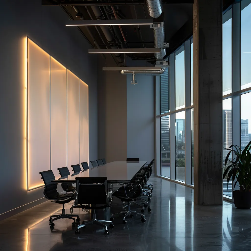a sleek, modern office space showcasing cutting-edge energy-efficient electrical devices and smart technology innovations, illuminated by ambient led lighting that highlights their sleek designs. a sleek, modern office space showcasing cutting-edge energy-efficient electrical devices and smart technology innovations, illuminated by ambient led lighting that highlights their sleek designs.