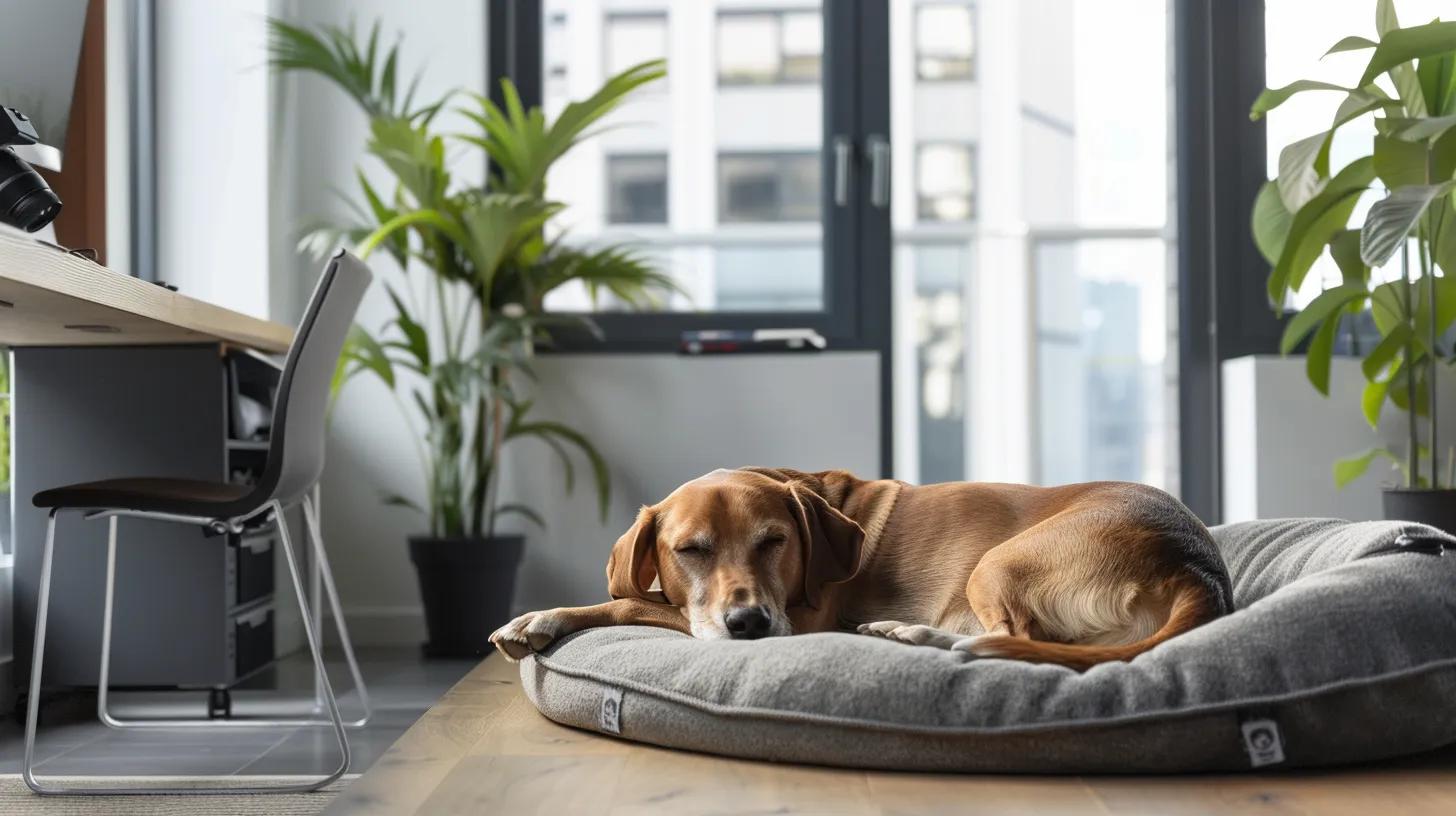 a sleek, modern office space features a distinguished dog breed resting comfortably in an elegant dog bed near a polished desk, embodying the luxurious and ethical approach to dog ownership through reputable channels. a sleek, modern office space features a distinguished dog breed resting comfortably in an elegant dog bed near a polished desk, embodying the luxurious and ethical approach to dog ownership through reputable channels.