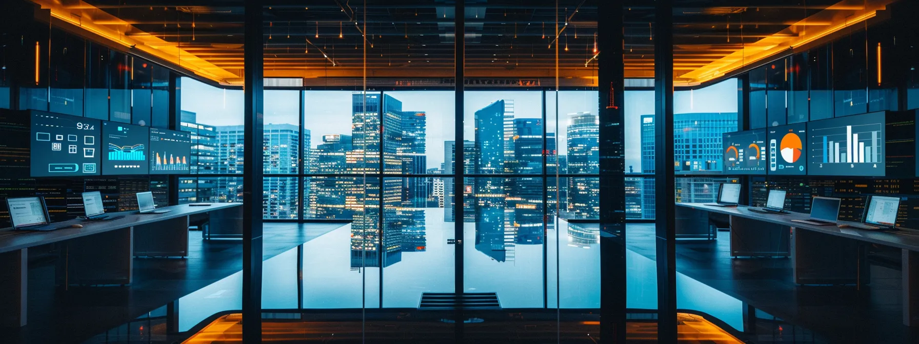 a sleek, modern office workspace filled with digital screens displaying an array of data analytics and seo strategies, illuminated by dynamic led lighting that emphasizes a high-tech atmosphere of innovation in generative engine optimization.