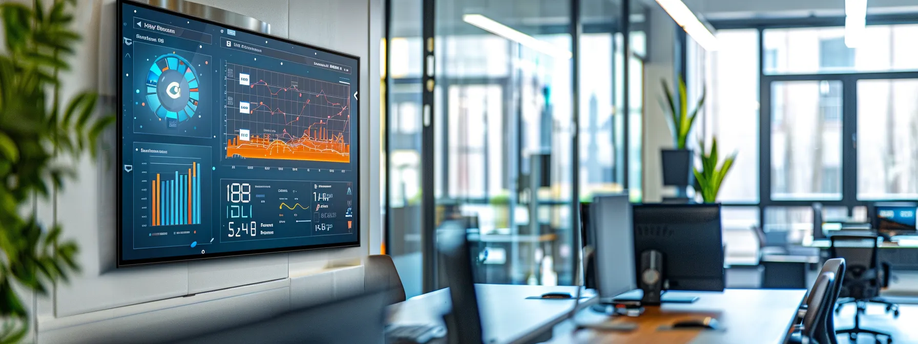 a sleek, modern office workspace features a large digital screen displaying a vibrant infographic on the lead generation process, surrounded by strategically placed marketing materials and tech gadgets, highlighting a dynamic blend of strategy and innovation.