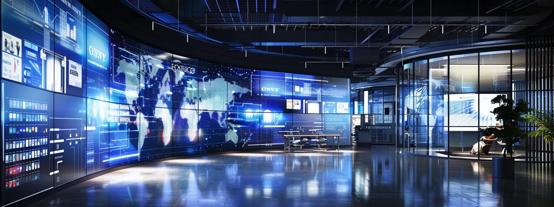 a sleek, modern office workspace is filled with dynamic digital screens showcasing ai-driven social media analytics and augmented reality marketing strategies, illustrating the future of consumer engagement in a vibrant urban environment. a sleek, modern office workspace is filled with dynamic digital screens showcasing ai-driven social media analytics and augmented reality marketing strategies, illustrating the future of consumer engagement in a vibrant urban environment.