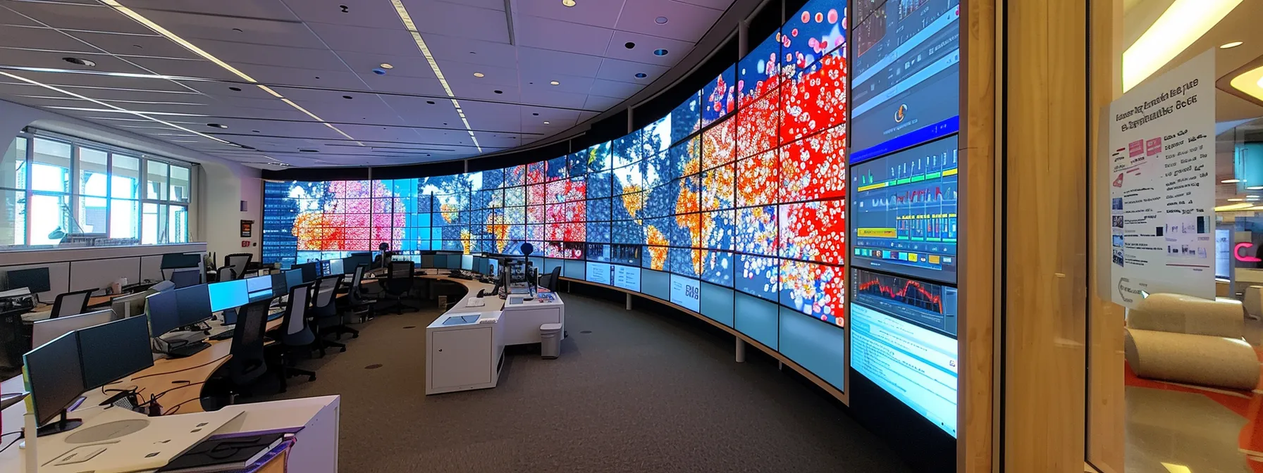 a sleek, modern office workspace features a large digital screen displaying a graph of an optimized google ads campaign, surrounded by annotated notes and charts highlighting negative keyword strategies for improved ad performance and roi.
