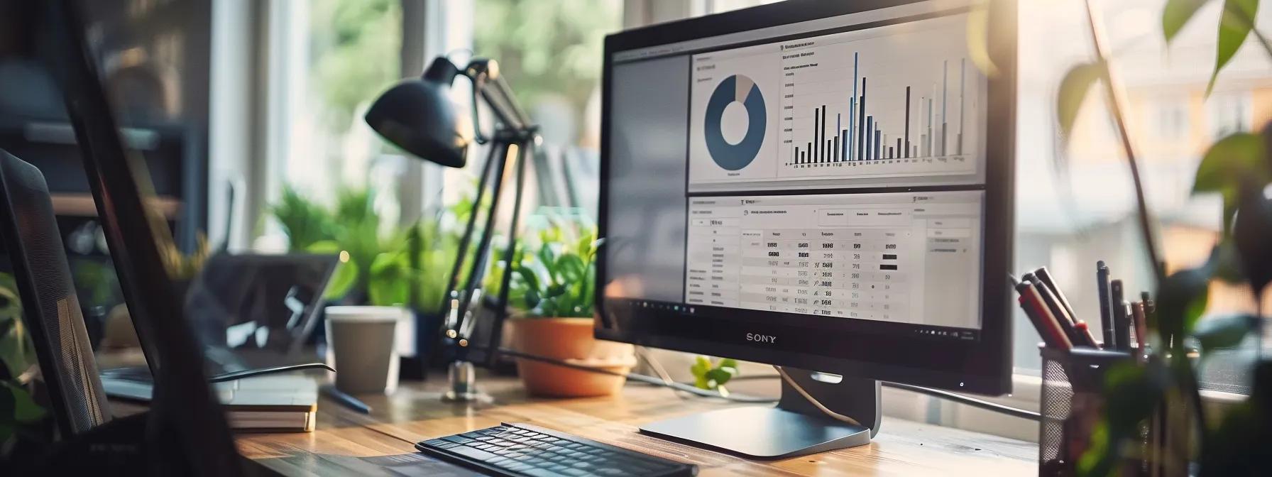 a sleek, modern office workspace displays a computer screen with a vibrant, responsive wordpress dashboard, showcasing custom theme elements and seo optimization tools, under focused artificial lighting that emphasizes a productive tech environment.