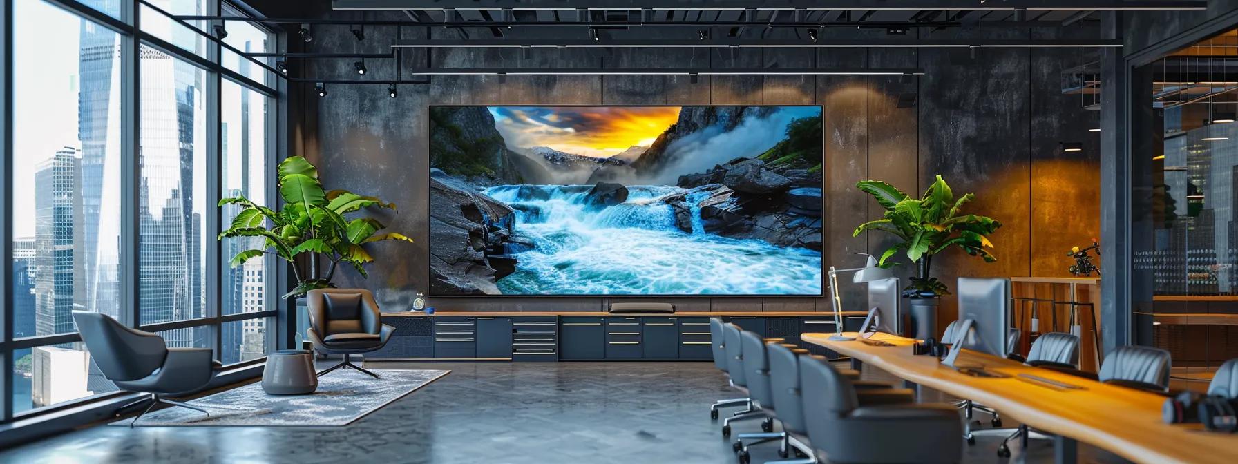 a sleek, modern office workspace showcases a large computer screen displaying a user-friendly interface for booking rafting trips, surrounded by insightful reviews and vibrant images of thrilling rapids.