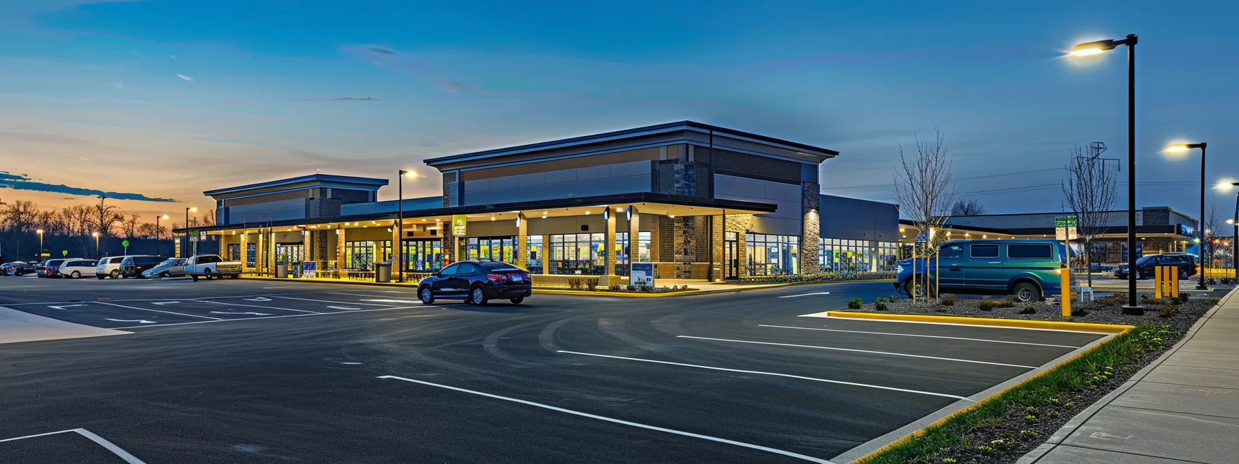 a sleek, modern parking lot in beckley, clearly marked with designated ada-compliant spaces and safety signage, showcases bustling foot traffic and organized vehicle flow under bright, deliberate lighting to emphasize adherence to local safety regulations.