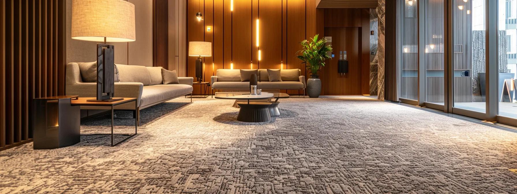 a sleek, modern rental property interior showcases sophisticated harwearing carpet, emphasizing its rich texture and durability under warm ambient lighting, creating an inviting atmosphere that appeals to discerning tenants. a sleek, modern rental property interior showcases sophisticated harwearing carpet, emphasizing its rich texture and durability under warm ambient lighting, creating an inviting atmosphere that appeals to discerning tenants.