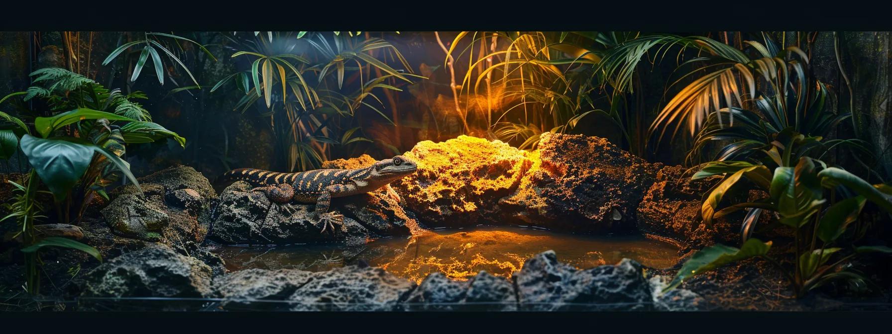 a sleek, modern reptile enclosure glows with specialized uvb lighting, showcasing a vibrant reptile basking energetically, highlighting the critical role of uvb light in enhancing its health and vitality within a scientifically designed habitat. a sleek, modern reptile enclosure glows with specialized uvb lighting, showcasing a vibrant reptile basking energetically, highlighting the critical role of uvb light in enhancing its health and vitality within a scientifically designed habitat.