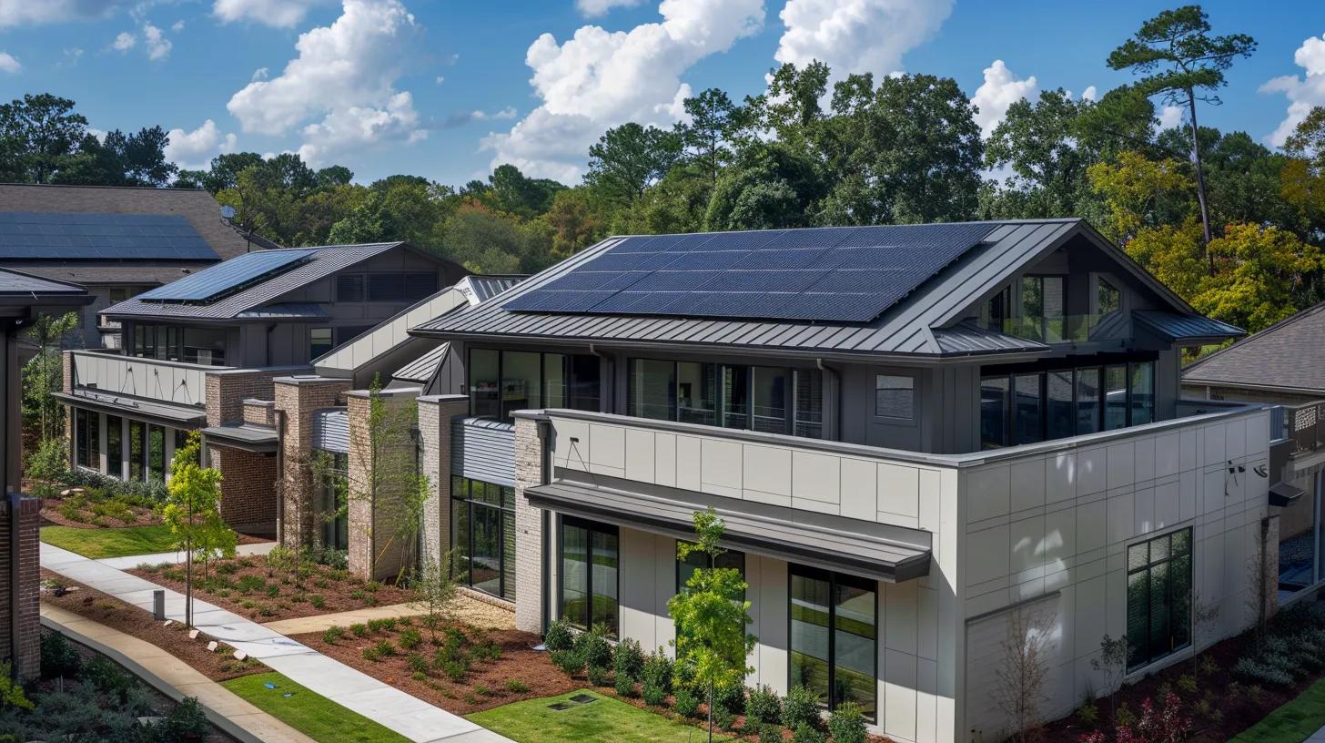 a sleek, modern residential rooftop in johns creek showcases innovative solar-ready shingles, reflective cool-roof coatings shimmering in the sunlight, and integrated iot technology for real-time moisture monitoring, effectively blending advanced roofing solutions with contemporary architectural design. a sleek, modern residential rooftop in johns creek showcases innovative solar-ready shingles, reflective cool-roof coatings shimmering in the sunlight, and integrated iot technology for real-time moisture monitoring, effectively blending advanced roofing solutions with contemporary architectural design.