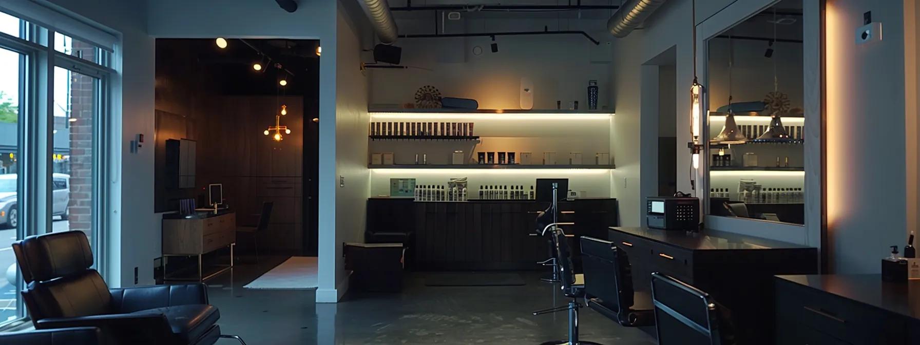 a sleek, modern salon interior in queens exemplifies a male waxing service, with elegant decor and well-groomed mannequins highlighting the luxury and professionalism tailored for discerning clientele.