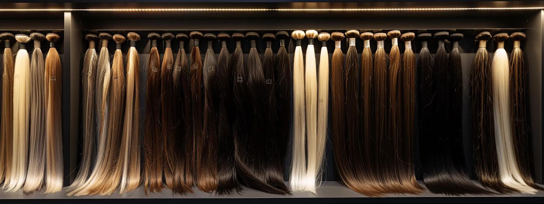 A variety of hair extension bundles in different shades and textures displayed in a salon, emphasizing how material quality and attachment methods can affect potential hair damage. A variety of hair extension bundles in different shades and textures displayed in a salon, emphasizing how material quality and attachment methods can affect potential hair damage.
