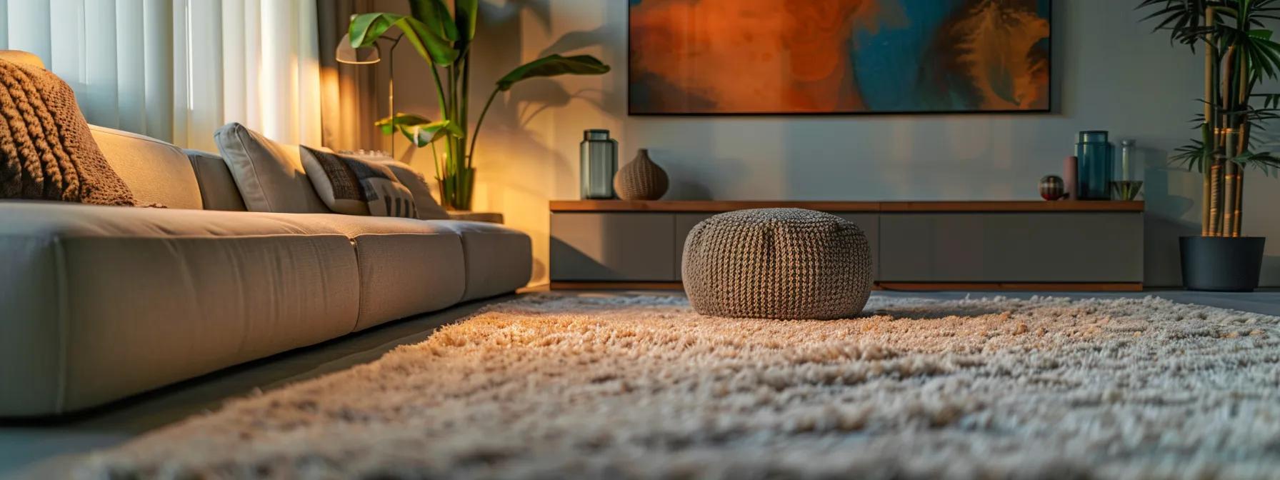 a sleek, modern urban rental apartment showcases a vibrant harwearing carpet, seamlessly blending high-density fibers and stain-resistant textures under soft, ambient lighting, demonstrating its durability and aesthetic appeal in a stylish living space. a sleek, modern urban rental apartment showcases a vibrant harwearing carpet, seamlessly blending high-density fibers and stain-resistant textures under soft, ambient lighting, demonstrating its durability and aesthetic appeal in a stylish living space.