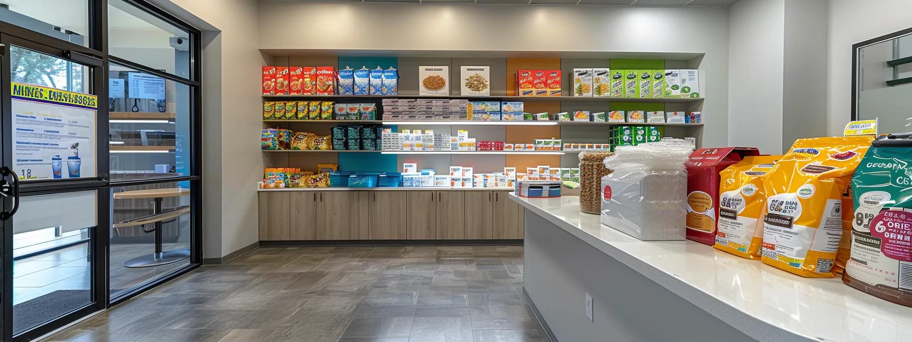 a sleek, modern veterinary clinic interior showcases a vibrant display of premium dog food brands, highlighting their key nutrient ingredients through visually appealing packaging and informative infographics on a polished countertop. a sleek, modern veterinary clinic interior showcases a vibrant display of premium dog food brands, highlighting their key nutrient ingredients through visually appealing packaging and informative infographics on a polished countertop.