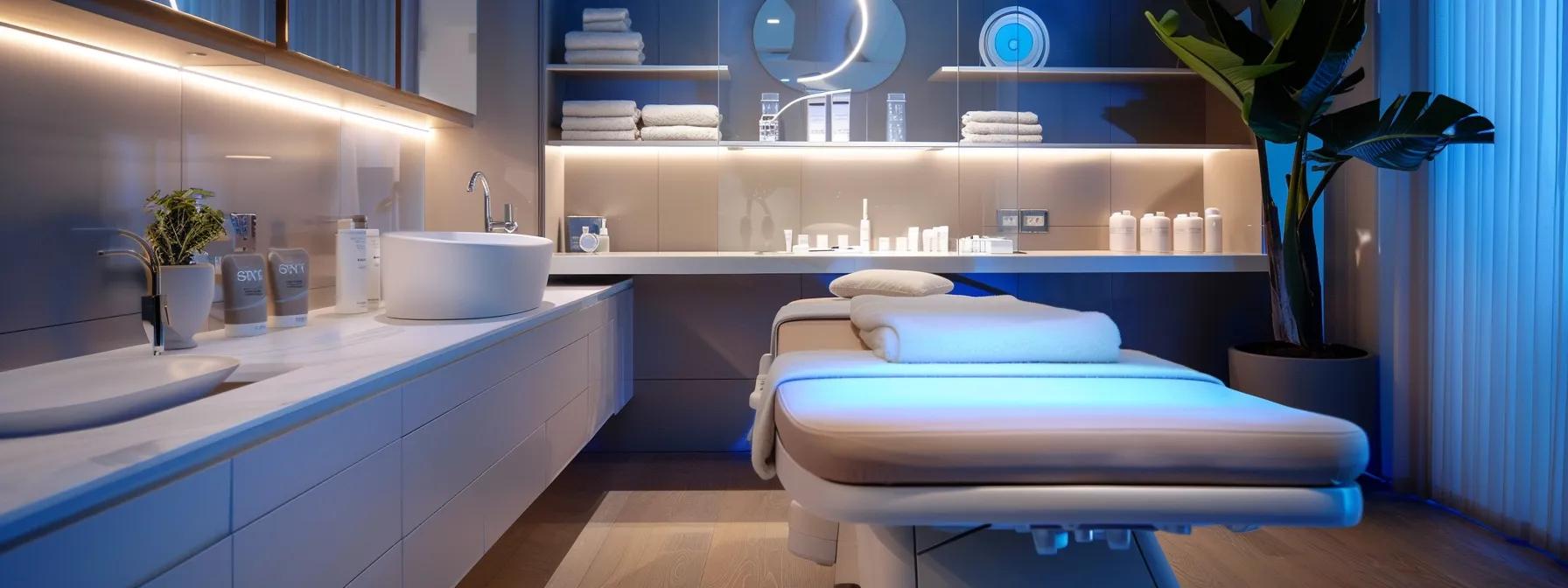 a sleek, modern waxing studio in brooklyn features a tranquil treatment room with plush furnishings and soft lighting, showcasing a professional aesthetic that conveys client comfort and expertise in brazilian waxing.