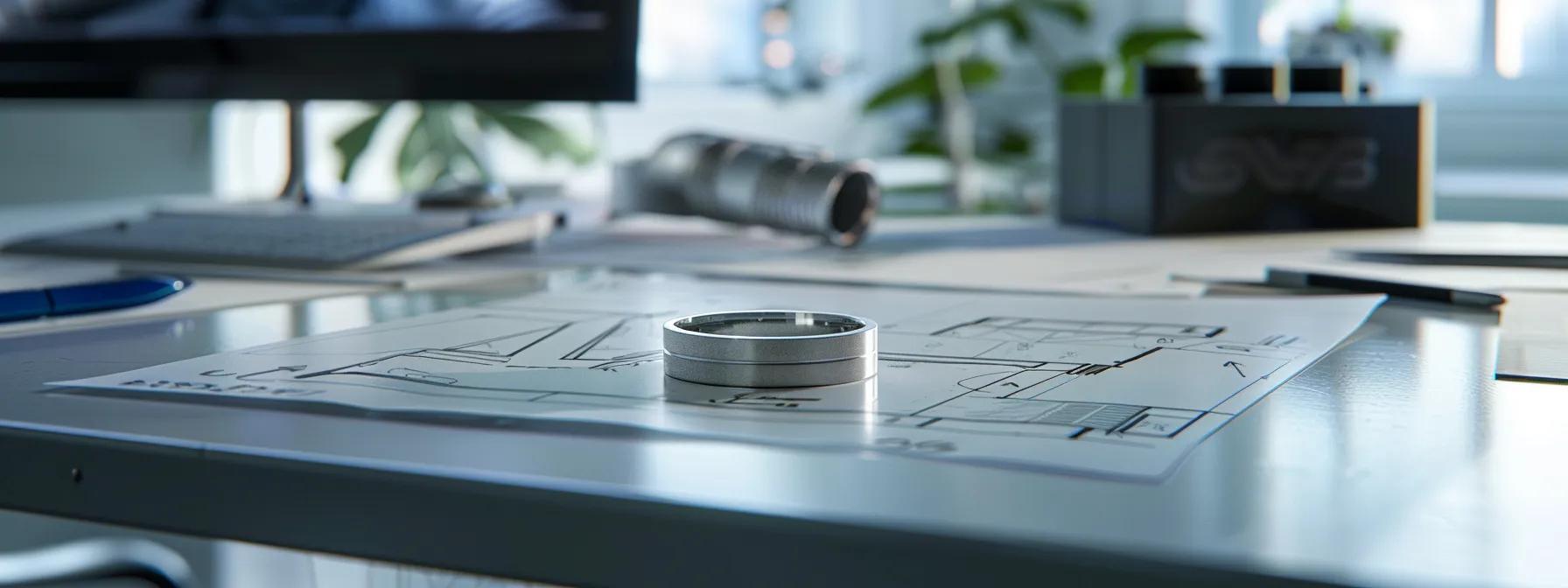 a sleek, modern workspace showcases a beautifully crafted titanium ring on a polished desk, emphasizing its hypoallergenic quality and durability against other traditional metals, with architectural design sketches subtly displayed in the background to reflect innovation. a sleek, modern workspace showcases a beautifully crafted titanium ring on a polished desk, emphasizing its hypoallergenic quality and durability against other traditional metals, with architectural design sketches subtly displayed in the background to reflect innovation.